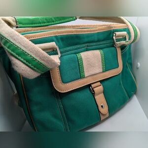 St John's Bay green and tan canvas bag